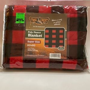 Trail Crest Poly Fleece Blanket Red and Black Plaid 60x 80 Christmas Gift